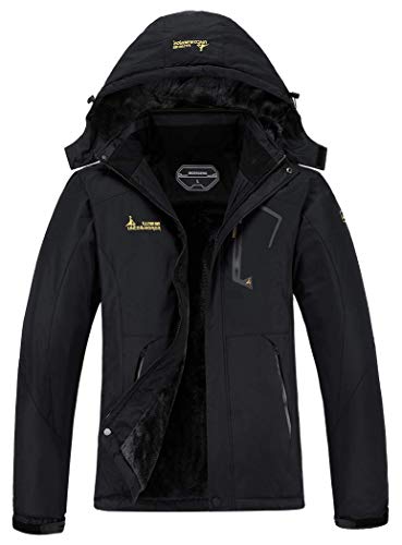 Product Cover MOERDENG Women's Waterproof Windproof Rain Snow Jacket Hooded Fleece Ski Coat Black, X-Large