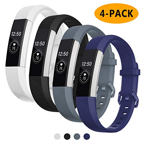 Product Cover Welltin Bands Compatible with Fitbit Alta/Alta HR for Women and Men(4 Pack), Classic Soft Silicone Sport Strap Replacement Wristband for Fitbit Alta/Alta HR/Fitbit,Small Large