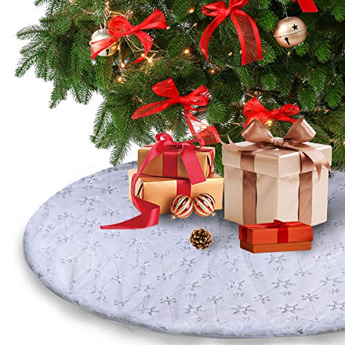 Product Cover TOBEHIGHER Christmas Tree Skirt - 35 inches White Luxury Soft Faux Fur Tree Skirt, Pet Favors for Xmas Tree Decorations and Ornaments Fluffy Short Fur