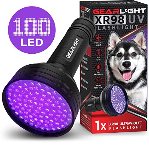 Product Cover GearLight UV Black Light Flashlight XR98 - Powerful 100 LED Blacklight Flashlights, Pet Stain Detector for Dog Urine, Scorpions, and Bed Bugs - Works Great with Carpet Odor Eliminator and Remover