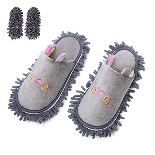 Product Cover KISSTAKER One Pair Mop Cleaning Dusters House Slippers Shoes Cover Detachable Mopping Shoes Grey