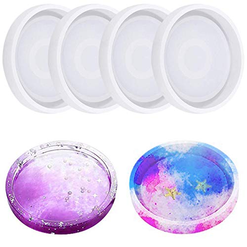 Product Cover 4 Pack Round Silicone Coaster Molds - Buytra Silicone Resin Mold, Clear Epoxy Molds for Casting with Resin, Concrete, Cement and Polymer Clay