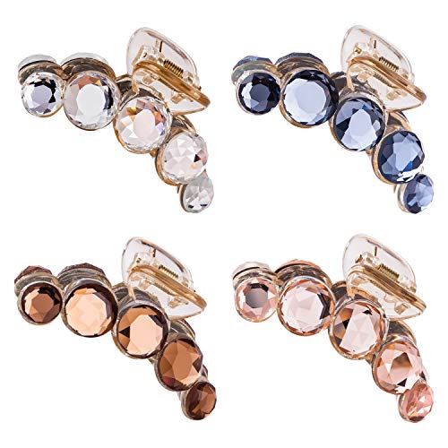 Product Cover 4 Pack Large Clear Gold Blue Brown Octopus Crystal Gems Glitter Sparkly Plastic Hair Claw Clips Clutcher Crab Jaw Barrettes Grips Clamps Clasps Buns Twist Hair Up Accessories for Women Girl