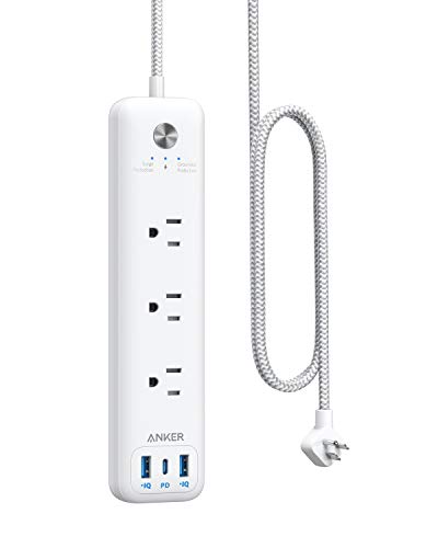 Product Cover USB C Power Strip with Power Delivery, Anker 3 Outlets and 30W 3 USB (1 USB C, 2 USB A) Surge Protector, PowerPort Strip PD 3 with 6ft Long Extension Cord, Flat Plug, for Home, Dorm Room, Office