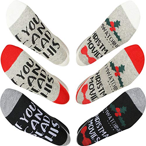 Product Cover 6 Pairs Winter Soft Socks Christmas Movie Socks Unisex Christmas Letters Printed Socks for Christmas Gifts