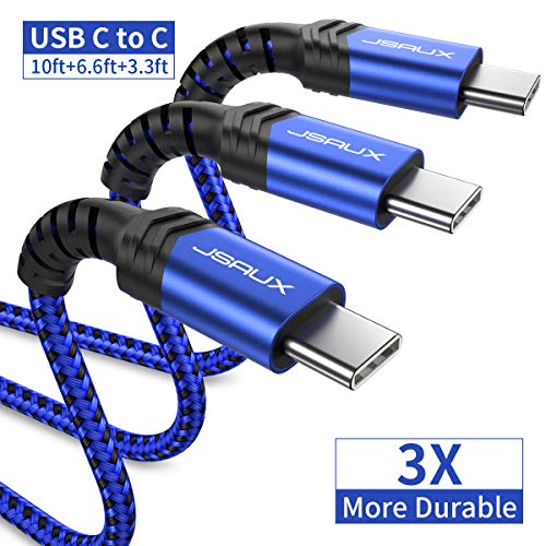 Product Cover JSAUX USB C to C Cable 60W, 3-Pack [10ft+6.6ft+3.3ft ] USB Type C Fast Charging Cord Braided Charger Compatible with Samsung Galaxy Note 10 A80 S10 Plus, Google Pixel 4 3 2 XL, Nexus 6P, MacBook -Blue
