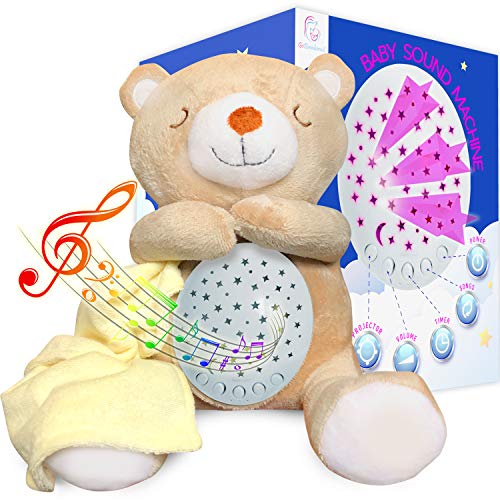 Product Cover Baby Sound Machine - Teddy Bear Lullaby White Noise Machine with Adjustable Nightlight, Projector and 15 Calming Sounds to Soothe Your Baby to Sleep - Special New Year Deal