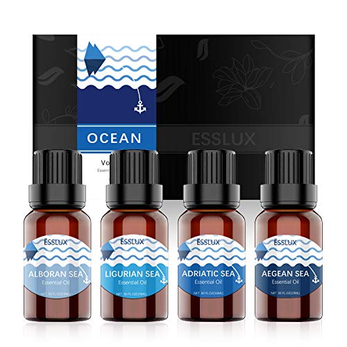 Product Cover Essential Oils Blend, ESSLUX OCEAN Aromatherapy Essential Oils Gift Set, Premium Quality Blend for Diffuser, Candle Making & Massage, 4x15ml