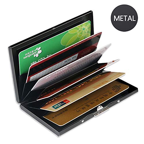 Product Cover RFID Credit Card Holder for Women or Men, Slim RFID Blocking Credit Card Wallets, Stainless Steel Credit Card Protector for Holding Debit Cards and ID Cards (Black)