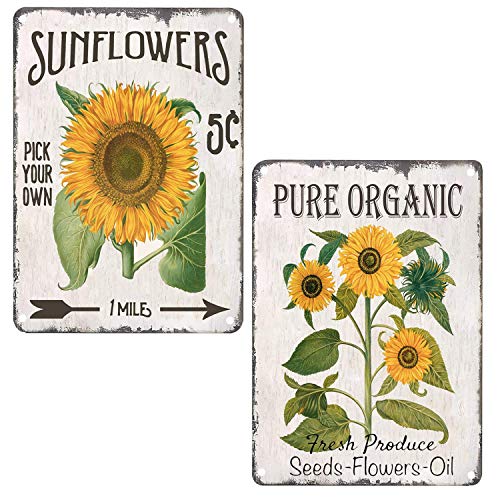 Product Cover TISOSO Pure Organic Sunflower Retro Vintage Tin Bar Sign Country Home Decor for Home Living Room Bedroom Decoration 2 Piece 8X12Inch