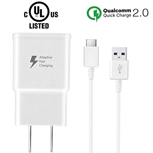 Product Cover USB C Fast Charger for Samsung Galaxy S8 Plus S9 Plus Note 8 Note 9 S10 S10e LG, Adaptive Fast Charging Wall Charger Adapter, 75% Increase in Charging Speed Samsung Phone Charger, Type C Cable Include