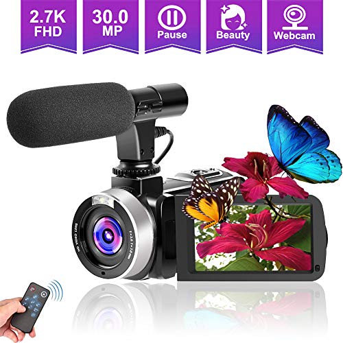 Product Cover Camcorders Video Camera, Vlogging Camera for YouTube 2.7K Full HD 30MP 18X Digital Zoom Camcorder with Microphone 3.0 Inch IPS Touch Screen 