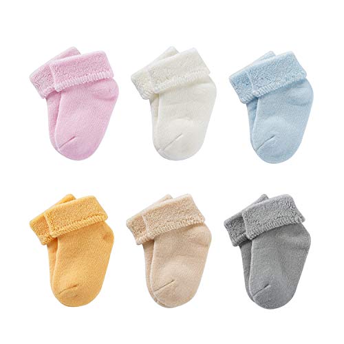 Product Cover Fowateda 6 Pairs Baby Socks Newborn Infant Toddler Thick Seamless Ankle Cotton Socks For 0-12 Months
