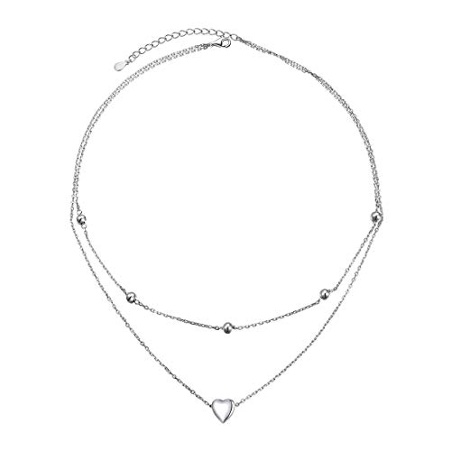 Product Cover DAOSHANG Women Choker S925 Sterling Silver Cute Double Layered Heart Choker Necklace Bead Necklace Adjustable 14-18 Inches