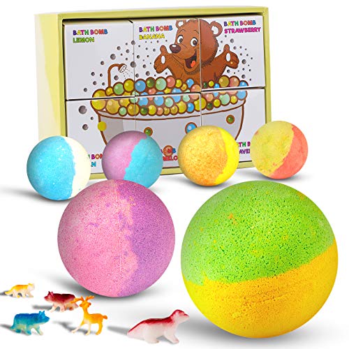 Product Cover Kids Bath Bombs with Surprise Toys Inside for Boys & Girls Full of Fun 6 Large Natural Fizzies Set in Gift Box with Safe Ingredients and Vegan Essential Oils that Releases Color, Scent & Bubbles