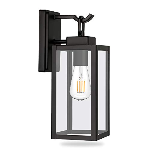 Product Cover Hykolity Outdoor Wall Lantern, Matte Black Wall Sconce Light Fixtures (Blub Not Included), Architectural Fixture with Clear Glass Shade ETL List for Entryway, Porch, Doorway