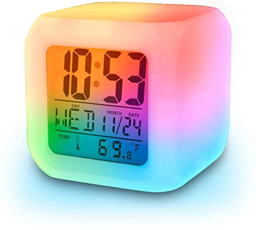 Product Cover ADTALA Smart Digital Alarm Clock with Automatic 7 Colour Changing LED Digital Alarm Clock with Date, Time, Temperature for Office and Bedroom - White