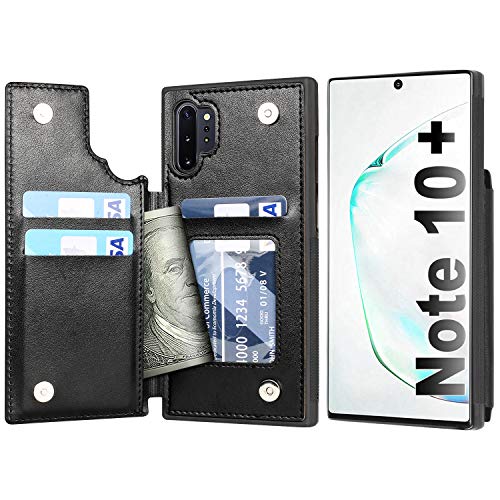 Product Cover Arae Case for Samsung Galaxy Note 10 Plus/Note 10 Plus 5G PU Leather Wallet Case with Card Pockets Back Flip Cover for Samsung Galaxy Note 10+ / Note 10+ 5G (Black)