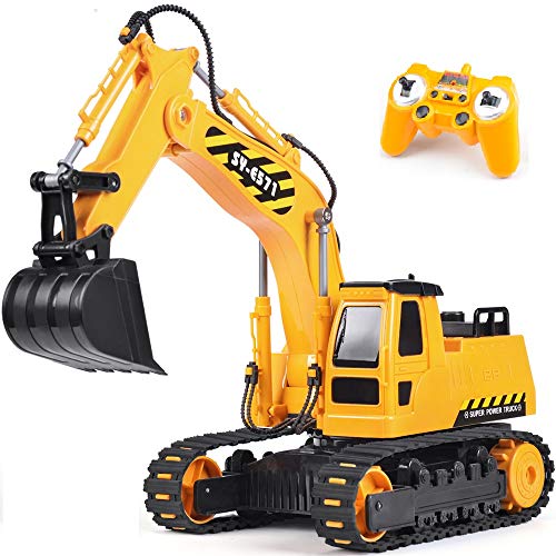 Product Cover DOUBLE E Remote Control Excavator Toy Truck RC Construction Vehicles for Boys Girls Kids RC Tractor with Working Sounds Rechargeable Battery
