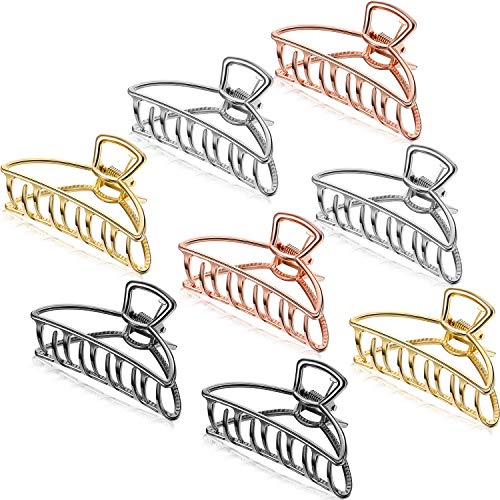 Product Cover Large Metal Claw Clips Hollow Non-slip Hair Catch Jaw Clamp for Women Girls Hair Barrette for Fixing Hair (Gold, Silver, Rose Gold, Black, 8 Pieces)