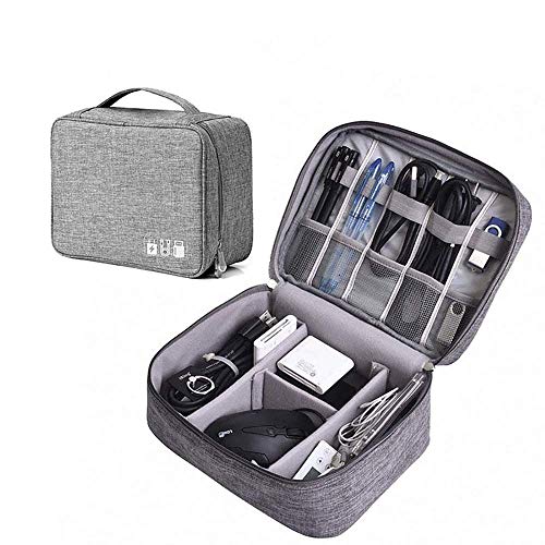 Product Cover PETRICE Electronics Accessories Organizer Bag, Universal Carry Travel Gadget Bag for Cables, Plug and More, Perfect Size Fits for Pad Phone Charger Hard Disk (Grey)