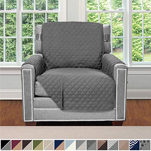 Product Cover Sofa Shield Original Patent Pending Reversible Chair Protector for Seat Width up to 23 Inch, Furniture Slipcover, 2 Inch Strap, Chairs Slip Cover Throw for Pet Dogs, Cats, Armchair, Charcoal
