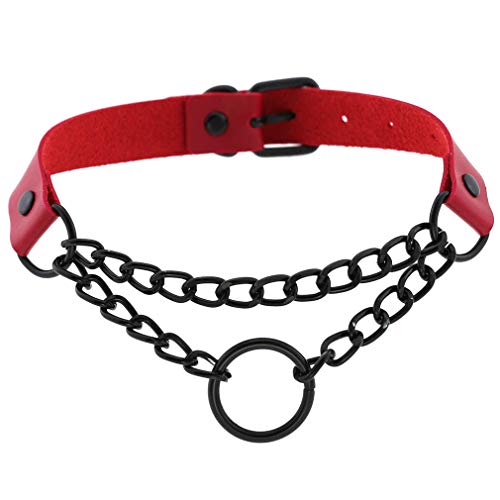 Product Cover Leather Choker Collar Necklaces for Women Men Sexy Soft PU Punk Necklace chain (Red)