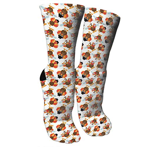 Product Cover Thanksgiving Funny Turkey Compression Socks Unisex Printed Socks Crazy Patterned Fun Long Cotton Socks Over The Calf Tube