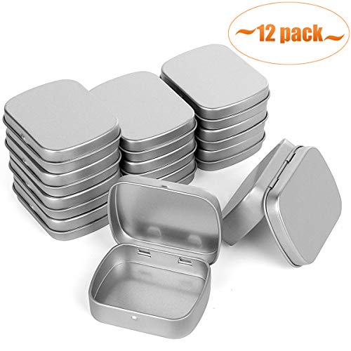 Product Cover Aybloom Metal Hinged Lid Tin Containers - 12 Pack Metal Tin Box Mini Portable Box Containers Small Storage Kit for Drawing Pin Nail Art Bead Earring and Jewelry Craft Organizing (12 Pack, Silver)