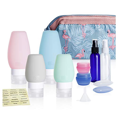 Product Cover Nipoo Silicone Travel Bottles TSA Approved Leak Proof with Labels and Toiletry Bag, 11 Pcs Travel Size Containers Accessories for Toiletries Shampoo Conditioner and Other Liquid (2/3 OZ)