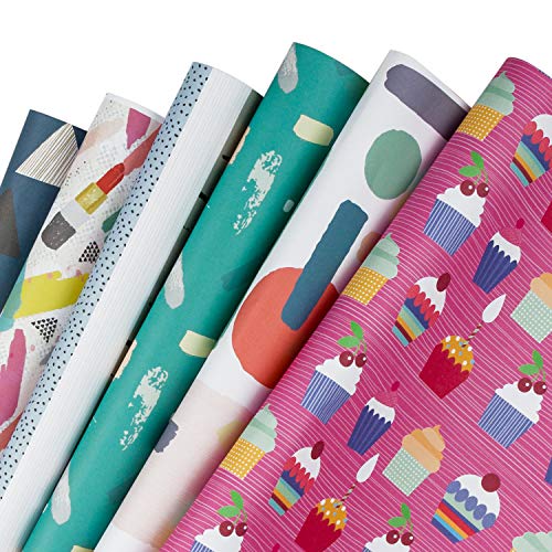 Product Cover WRAPAHOLIC Gift Wrapping Paper Sheet - Colorful Geometric, Ice Cream Birthday Design for Birthday, Baby Shower, Holiday, Wedding, Mother's Day - 6 Sheets - 17.5 inch X 30 inch Per Sheet