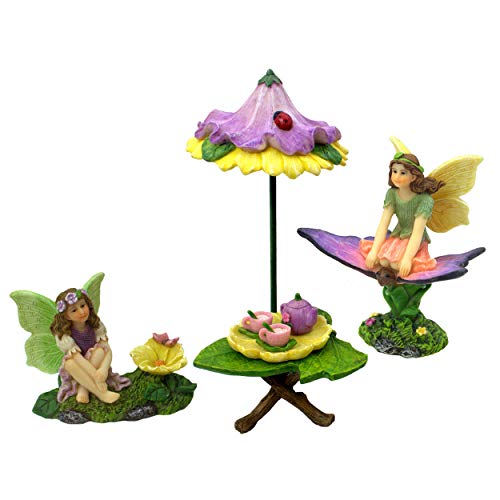 Product Cover PRETMANNS Fairy Garden Fairies Accessories - A Fairy Tea Party Set with Miniature Fairies & Fairy Furniture and a Cute Colorful Tea Set - Fairy Garden Supplies 8 Pieces