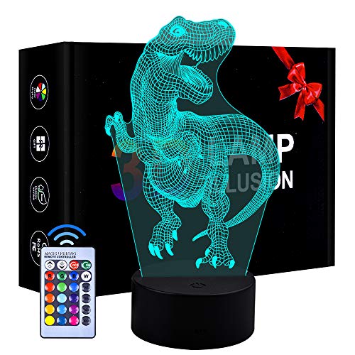 Product Cover XIMEN Birthday Gift for Boys Kids, Dimmable 3D LED Lamp Nightlight Gift for 4-10 Year Old Kids Girls Dinosaur Night Light Toy for 4-10 Year Old Boys Childrens Gift Age 5 6 7 8 9 Girls