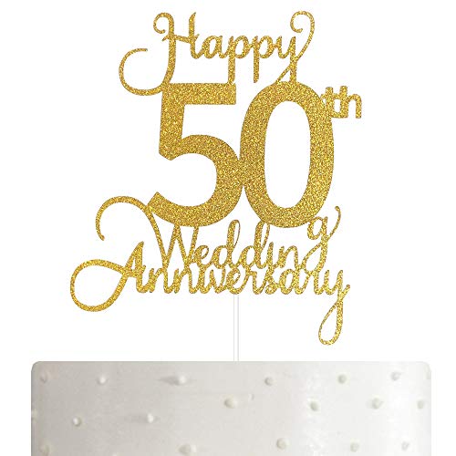 Product Cover 50th Wedding Anniversary Cake Topper, Wedding Anniversary Party Decoration with Premium Gold Glitter