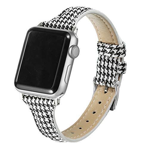 Product Cover Secbolt Slim Woven Bands Compatible with Apple Watch Band 38mm 40mm, Classy Canvas Strap with Soft Leather Lining for iWatch Series 5/4/3/2/1, Houndstooth Prints