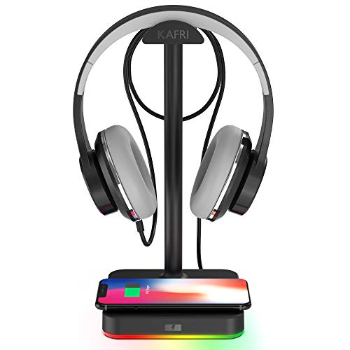 Product Cover RGB Headphone Stand with Wireless Charger KAFRI Desk Gaming Headset Holder Hanger Rack with 10W/7.5W Fast Charge QI Wireless Charging Pad - Suitable for Gamer Desktop Table Game Earphone Accessories