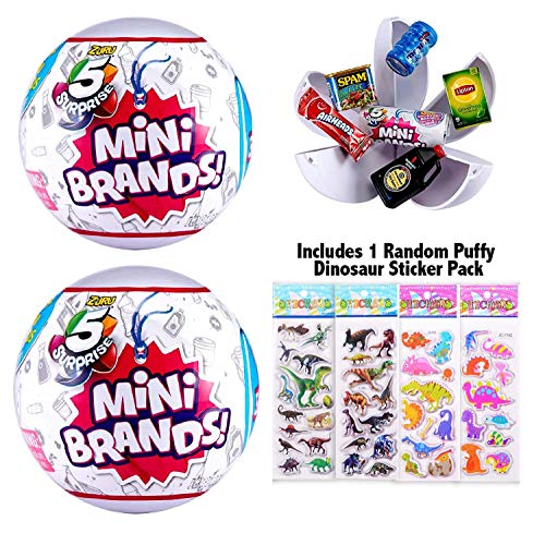 Product Cover 5 Surprise (2 Pack) Mini Brands Collectible ball Includes Puffy Dinosaur Sticker Pack