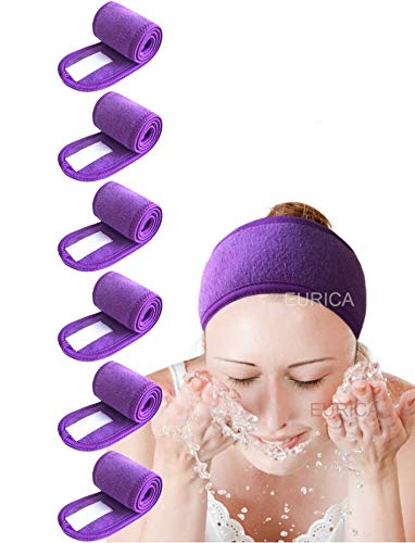 Product Cover Spa Headband Hair Wrap EURICA Sweat Headband Head Wrap Hair Towel Wrap Non-slip Stretchable Washable Makeup Headband for Face Wash Facial Treatment Sport Fits All Purple Pack of 6