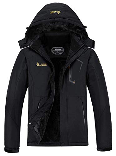 Product Cover MOERDENG Men's Waterproof Windproof Rain Snow Jacket Hooded Fleece Ski Coat Black, Small