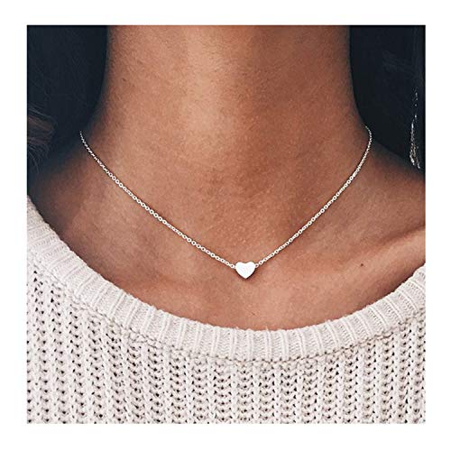 Product Cover Heart Choker Necklace, Circle Choker Necklace, Star Choker Necklace, Gold Silver Dainty Choker Necklace for Women Girls Delicate Necklace Jewelry Gift (A:Silver Heart)