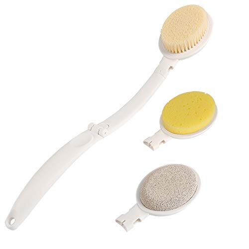 Product Cover LFJ Bath Body Brush Set with Long Handle, 3 in 1 Foldable Shower Brush Back Scrubber with Brush Sponge Pumice Head for Bath and Shower, Exfoliating or Dry Skin Brushing