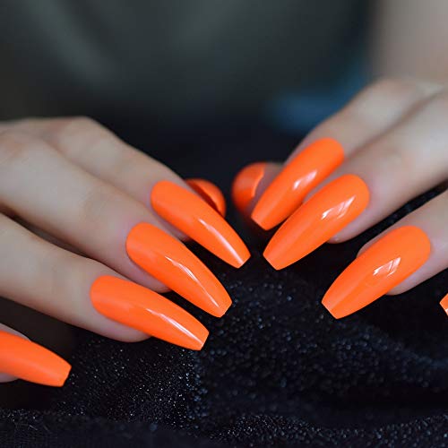Product Cover CoolNail Fashion Solid Color Neon Orange Extra Long Ballerina Coffin UV False Nails Flat Finger Fake Nail Press on Party Salon Nail Art