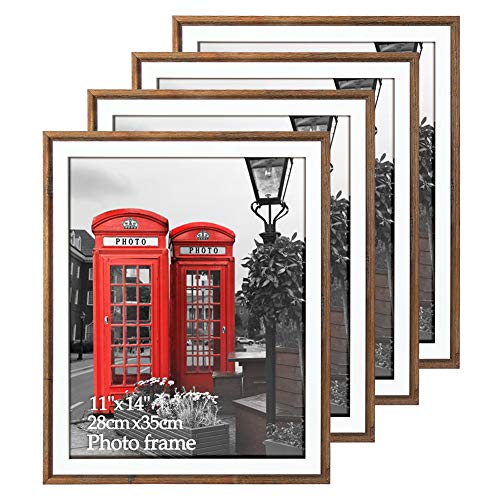 Product Cover Edenseelake 11x14 Picture Frames Rustic Barn Wood for Wall Mounting Weathered Brown Frame Set, 4 Pack