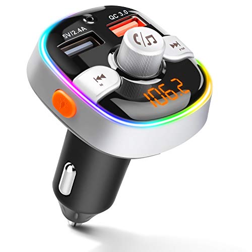 Product Cover ZEEPORTE Bluetooth FM Transmitter for Car, QC3.0 Wireless Radio Bluetooth Adapter Music Player Charger Car Kit with Hands Free, 7-Colors LED Backlit, 2 USB Ports, Support TF Card USB Flash Drive
