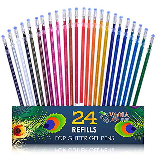 Product Cover Glitter Gel Pen Refills - Set of 24 Glitter Refills To Gel Pens for Kids, Girls, Adult Coloring - Color Gel Pens Glitter Refills - Sparkly Color Gel Pens for Drawing, Coloring, Spirograph