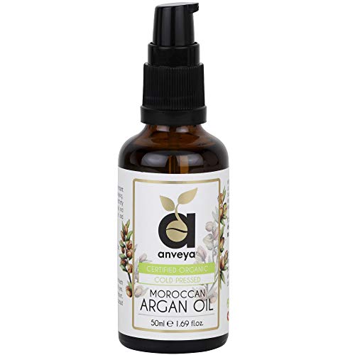 Product Cover Anveya Pure Moroccan Argan Oil, Cold Pressed Organic, 50ml, for Hair, Skin & Anti-Ageing Face Care