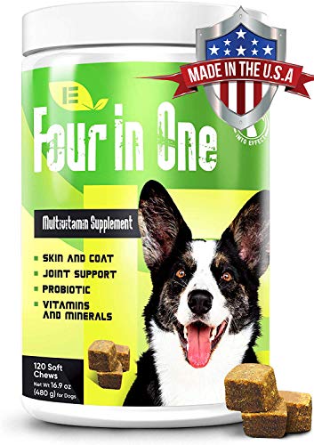 Product Cover Into Effect 4 in 1 Dog Multivitamin - Essential Dog Vitamins and Supplements for Joints, Immune System and Skin & Coat - Wheat-Free Puppy & Senior Dog Vitamins - 120 Soft Chews Multivitamins for Dogs