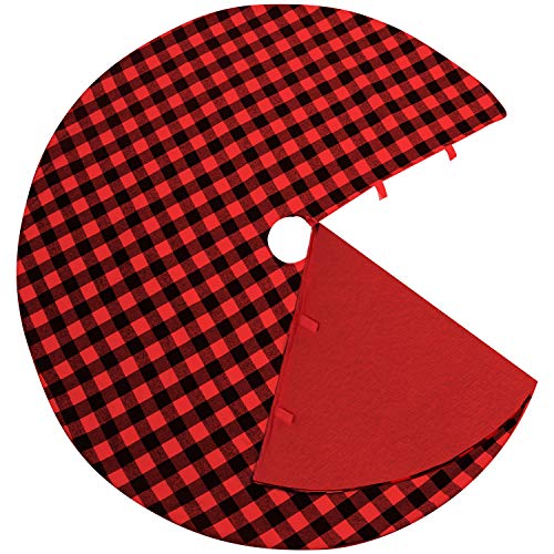 Product Cover CCBOAY Thick Christmas Tree Skirt 48 inch Large, Red and Black Plaid Buffalo Double Layer with Felt Fabric Lining, Checked Tree Mat for Xmas Holiday Party Decorations