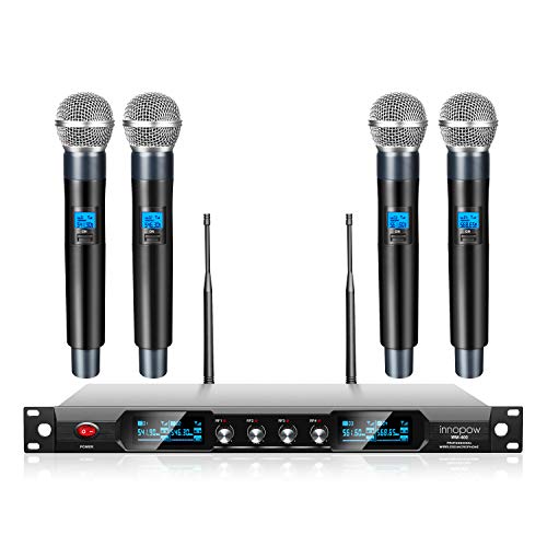 Product Cover innopow 4-Channel Wireless Microphone System,Quad UHF Metal Cordless Mic, 4 Handheld Mics,Long Distance150-200Ft,Fixed Frequency