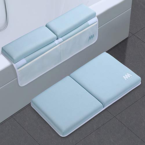 Product Cover Baby Bath Kneeler and Elbow Rest, 1.5 inch Thick Non-Slip Bottom Kneeling Pad Chushion with 4 Pockets, Mumba Foldable Waterproof Bath Mat, Machine Washable and Hangable, Perfect Shower Gift